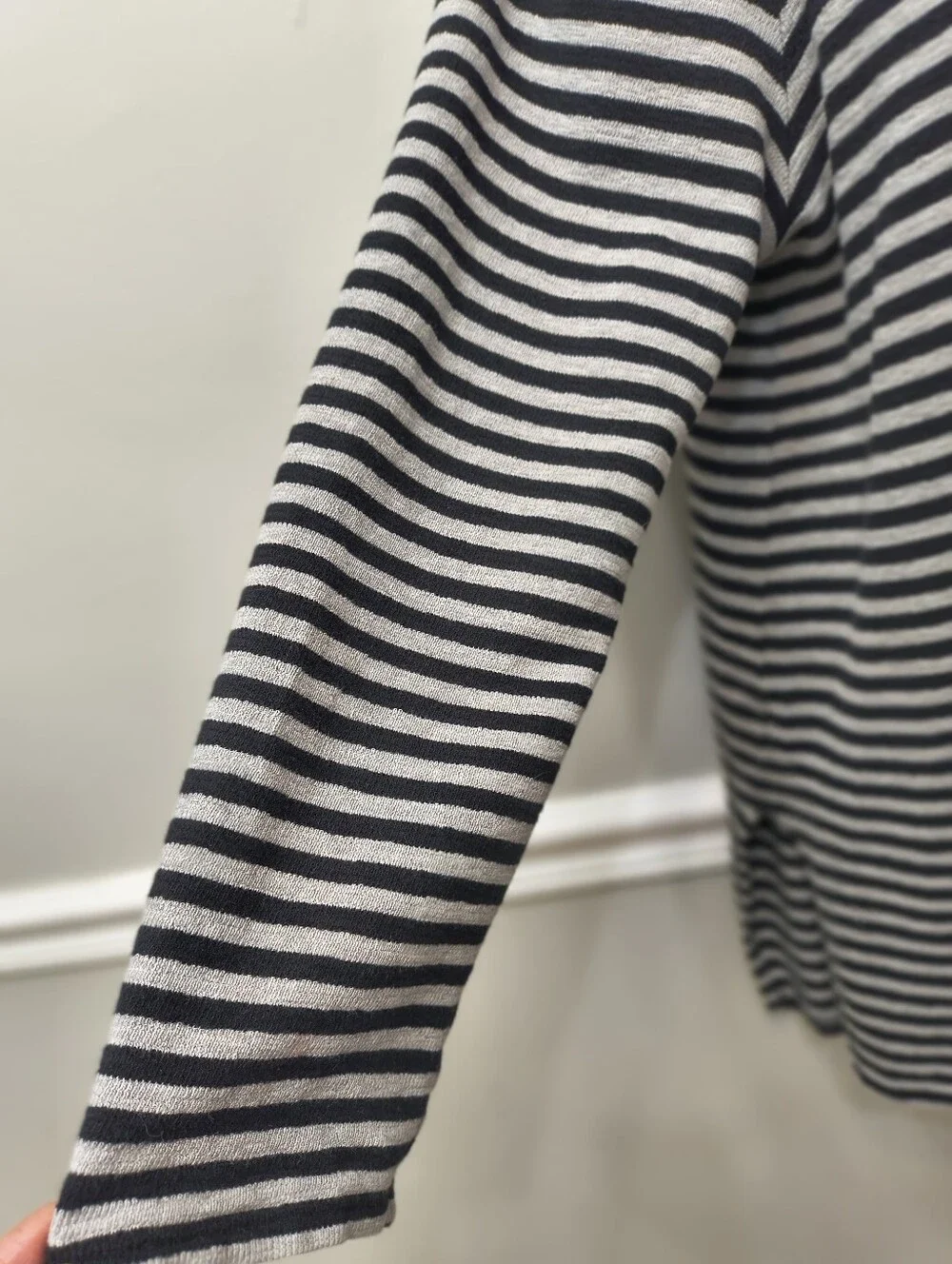 J. Jill Cotton Striped Pullover Knit Tunic Top Black Gray XL Nautical Boho Casua